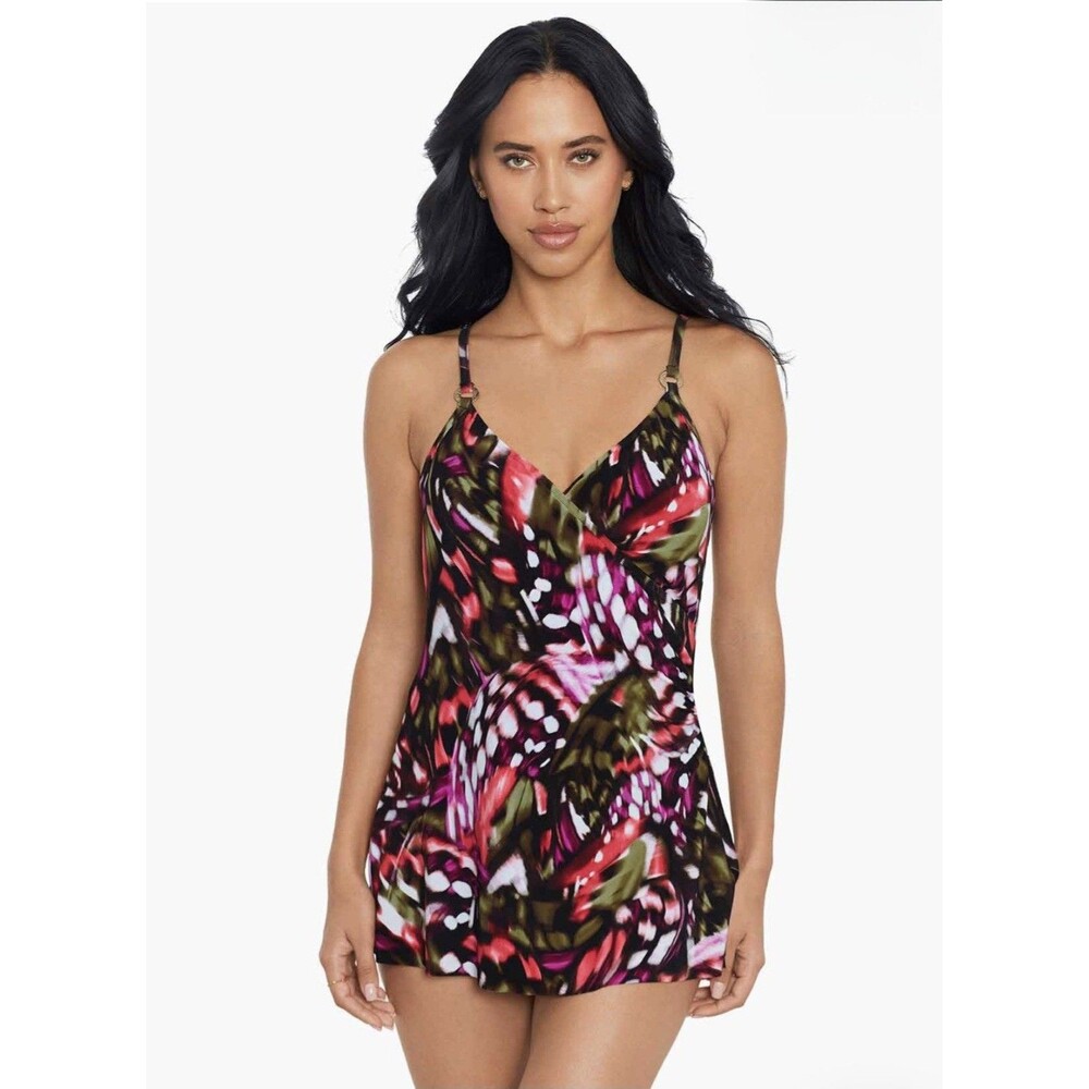 Magicsuit Sz 12 Flutter Willow Swimdress One Piece Tummy Control Black Multi NWT
